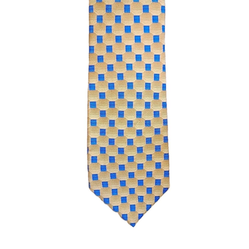 Bellinzona* Mens Necktie 60"Lx3.75"W Orange Blue Geometric 100 Silk Hand sewn